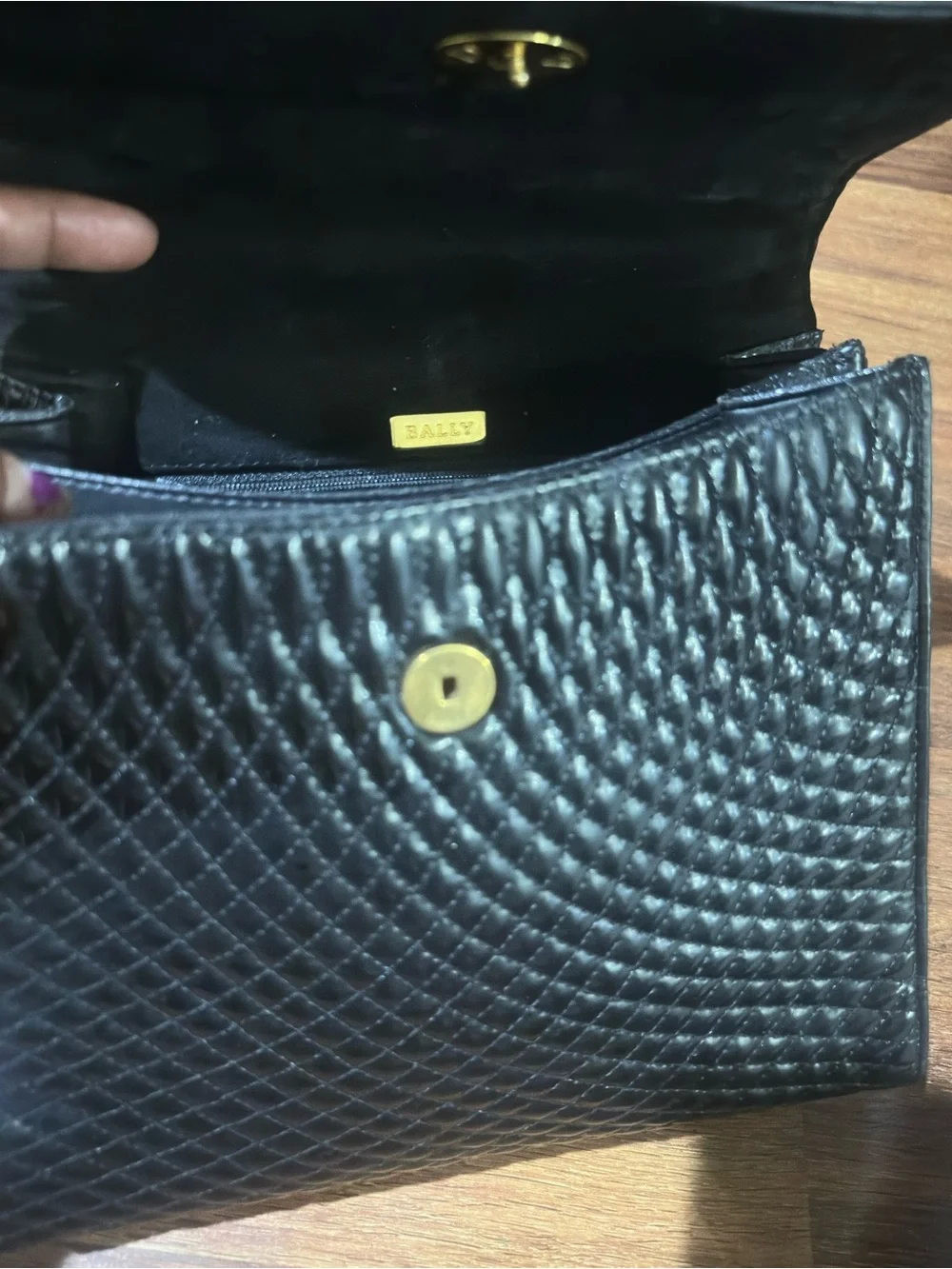 Vintage Bally Black Quilted Top-Handle Hobo Bag